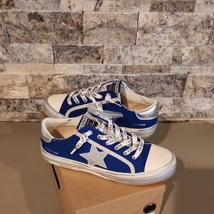 Vintage Havana Blue/ Silver  and White Star Sneakers Brand New